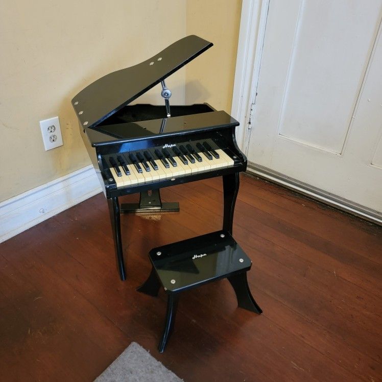 Hape Grand Piano For Toddler- Black Wooden Musical Instrument 30 Keys Includes Bench