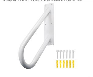 0200: New 18 Inch Heavy Duty Metal Outdoor Handrails for Exterior Steps, U-Shaped White Powder Coated Hand Railing for Garage, Porch, Garden, Patio, D