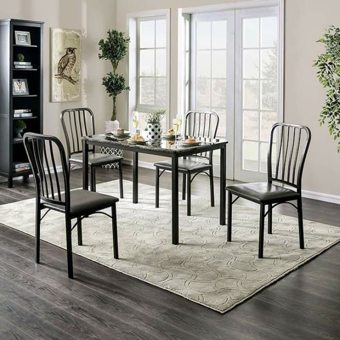 5 PIECE DARK GRAY / GREY FAUX MARBLE TABLE TOP KITCHEN DINING TABLE SET