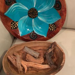 Beautiful Hand Painted Glazed Wooden Bowl 