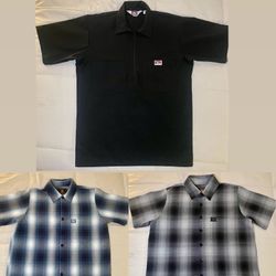 FB County Checkered Flannels/ Ben Davis Short Sleeve Black Zip Up. 