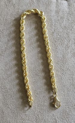 Semi Solid Gold Over Silver Rope Bracelet 7.5" 5MM 