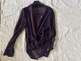 Designer 100% Silk Blouse L – Unique Asymmetrical Tie-Waist Design