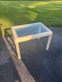 Wicker Side Table with Glass Top