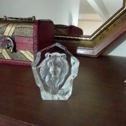 Mat Jonasson Etched Crystal Paperweight/Sculpture Scandinavian Art