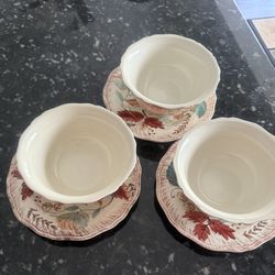 Set Of Three Leaf Bowls And Saucers 