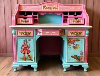 Custom Order Option: Antique Rolltop Writer's Desk Retro Vintage Carnival Circus Clown Core Showgirl
