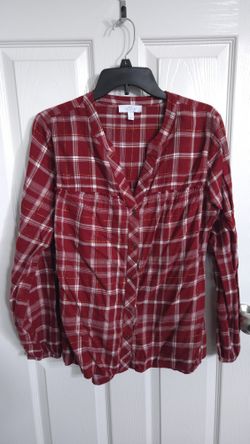 Red White Plaid Long Sleeve Button Down Shirt Top