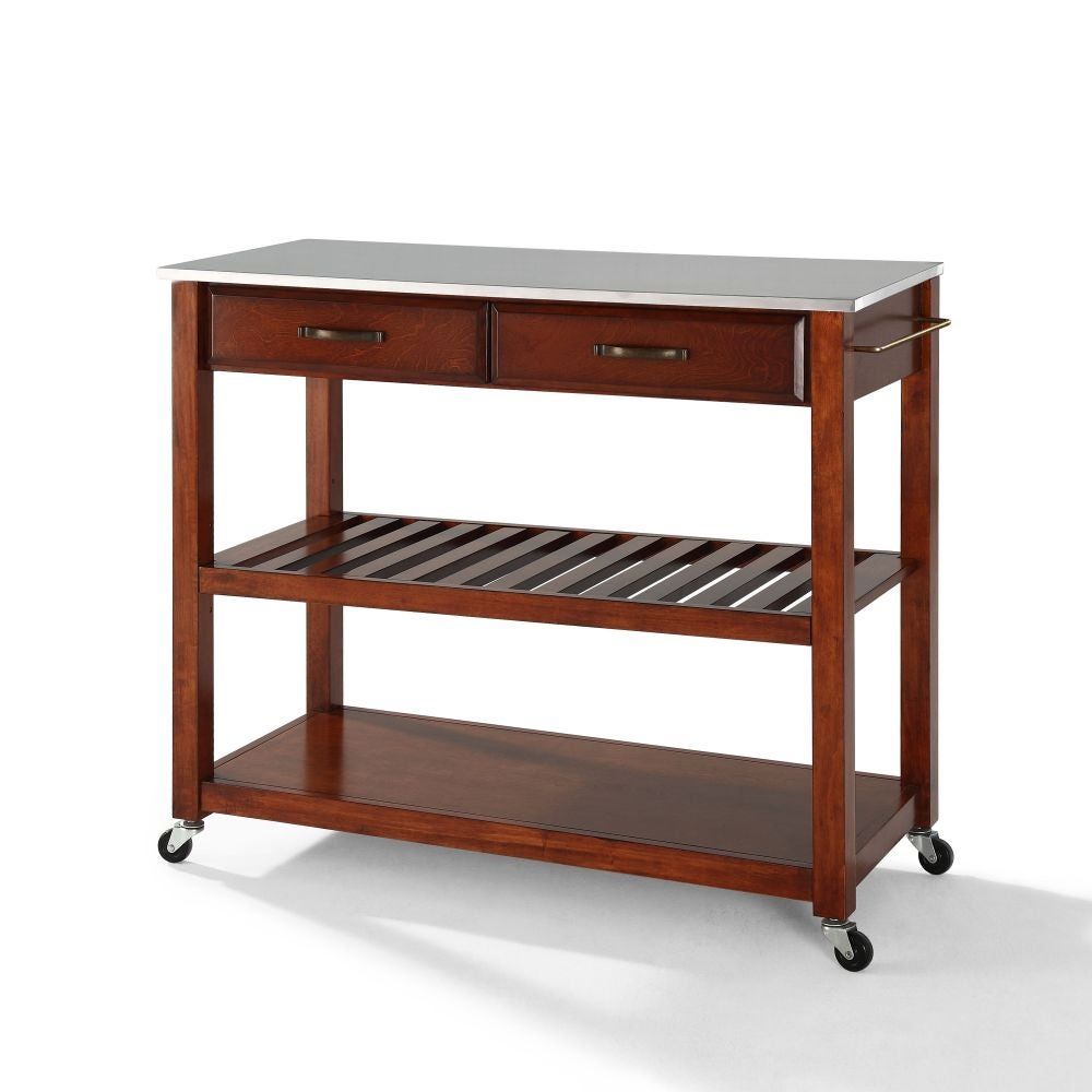 Kitchen Island Cart with Wheels, 3-Tier Rolling Utility Cart with Drawer and 2 Spacious Storage Shelves, Stainless Steel Top, 44.1"x20.6"x35.8"(LxWxH)