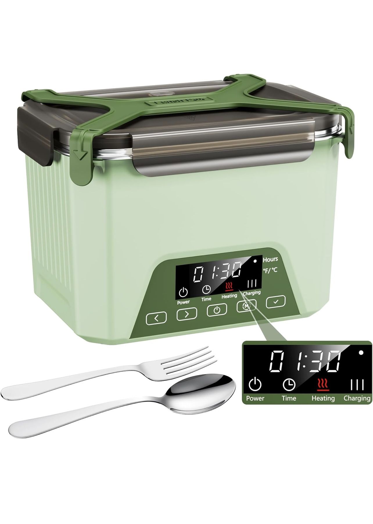 Fiambrera eléctrica inalámbrica, 1.2 L, con calefacción automática, funciona con pilas, sin BPA, apta para preparación de comidas (verde)