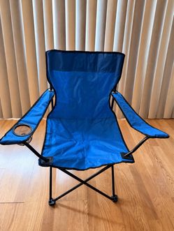 Blue Folding Camping Chair with Cup Holder