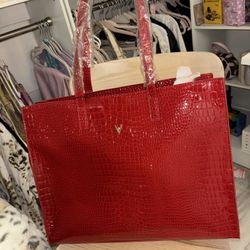 Red croc, leather tote