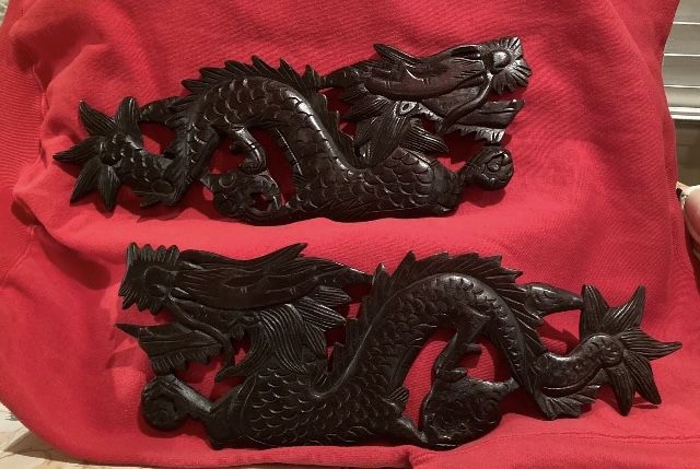 Wood Carved Dragons- Vintage-Set of 2! Very Good Condition!