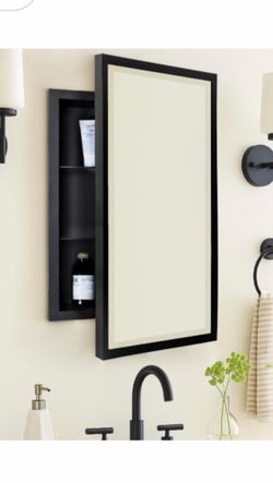 TEHOME Black Recessed Bathroom Medicine Cabinet with Mirror Squared Corner Rectangle Metal Framed Medicine Cabinet with Beveled Mirror 20x30''