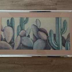 Silver Framed Cactus Print - Southwestern Desert Style
