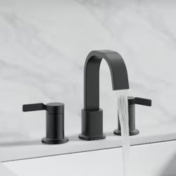 allen + roth Veda Matte Black Widespread 2-handle WaterSense High-arc Faucet & Handle Bathroom