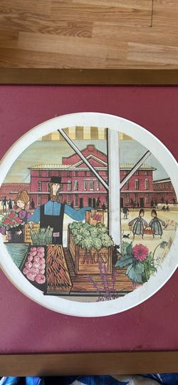 Framed Folk Art Market Scene Print