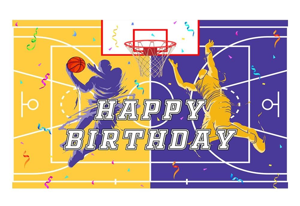 Basketball Happy Birthday Banner Backdrop