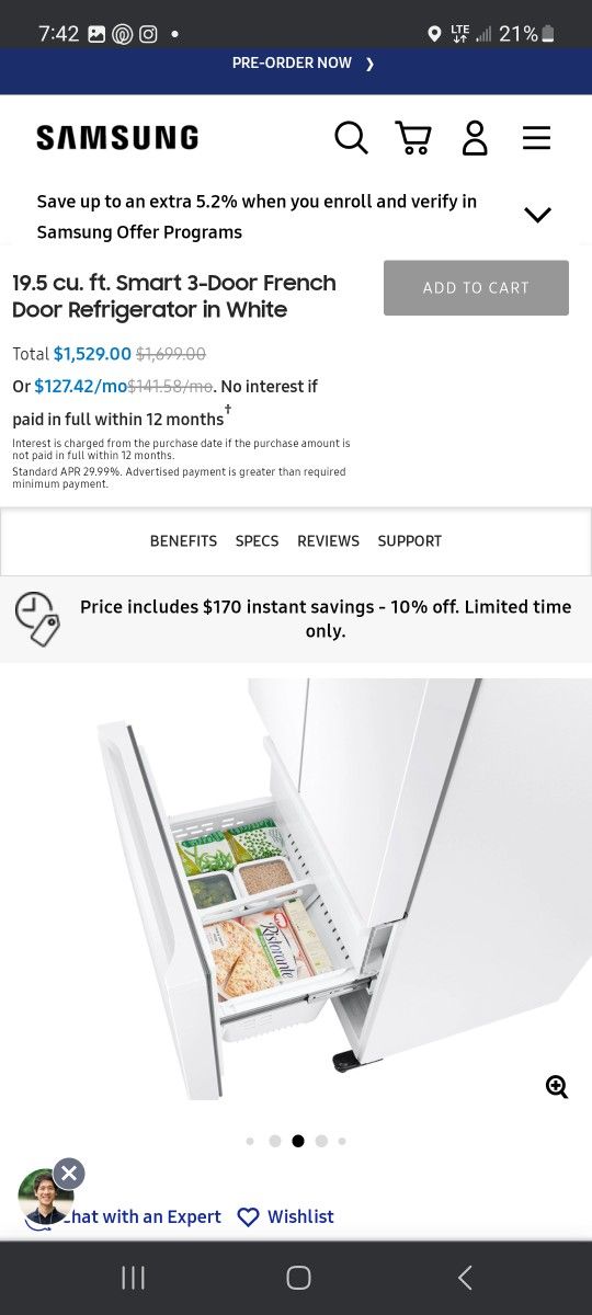 White French Door Samsung Smart Refrigerator