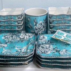 17 Piece Tiffany Blue Floral Serving Set.  