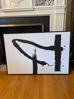 Large Framed Black & White Abstract Canvas Wall Art – Modern Minimalist | 36" x 24"