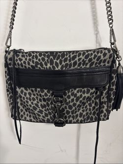 Rebecca Minkoff M.A.C. Crossbody Bag Grey Black Leopard Animal Print Silver HW
