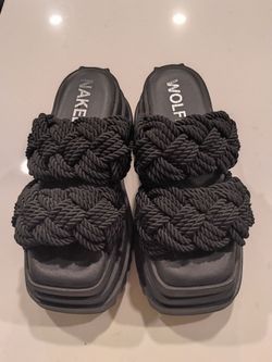 Naked Wolfe Venice Rope Braided Platform Slide Sandal in Black size 8.5