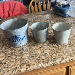 Corona galvanized beer bucket and 2 smaller