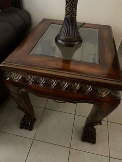 2 Wood End Tables with Glass Top