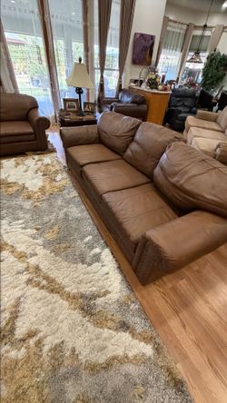 Genuine brown leather livingroom 2-piece set