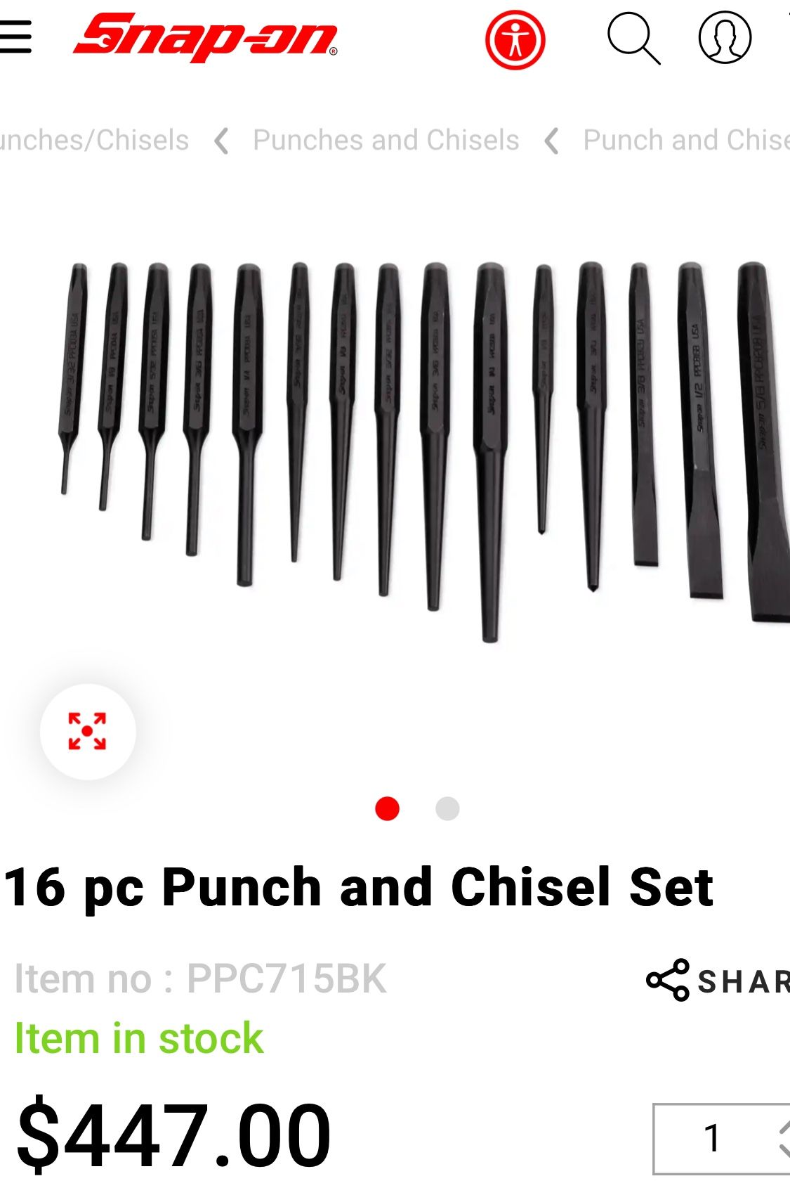Snap On Punch And Chisel Set