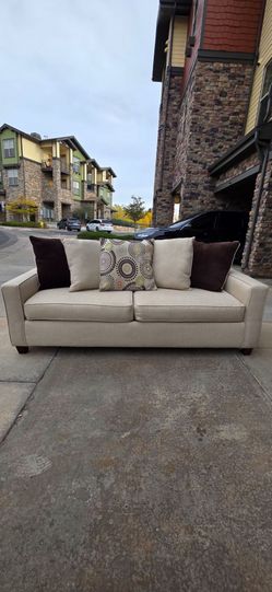 Beige Fabric Two-Cushion Sofa