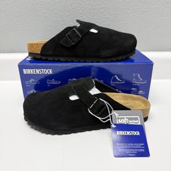 Birkenstock Clog Black Suede Soft Footbed