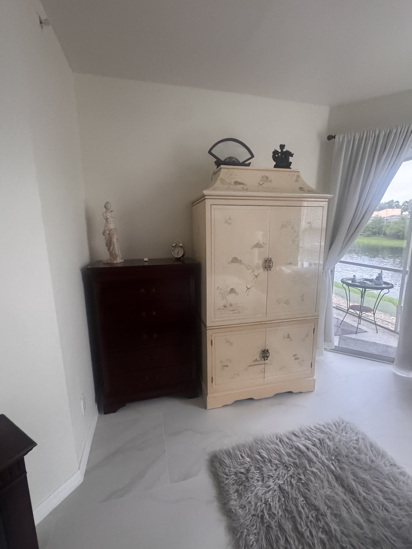 Armoire/tv cabinet. Asian inspired Raised hand painting with lacquer finish