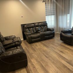 Leather Recliner Sofa Set 