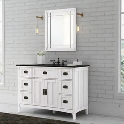 Artisan 48 in. Single Sink White Bath Vanity with Black Marble Top (Assembled)


