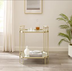Mesa octagonal doble, vidrio, color oro.