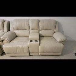 Leather Reclining Loveseat Set with Center Consoles