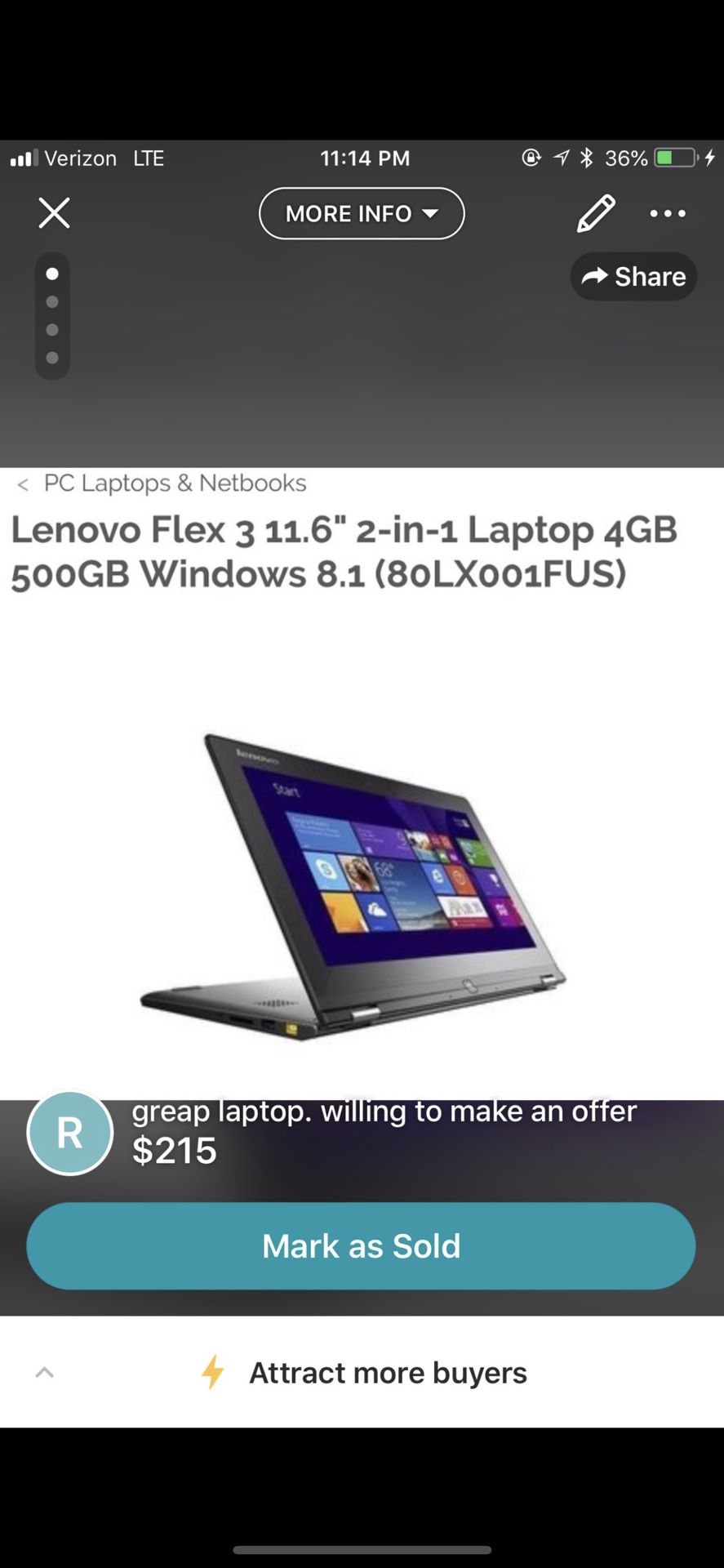 Lenovo Flex 3 11.6 2-in 1 Laptop 4GB, 500 GB Windows 8.1 (8oLXoo1FUS)