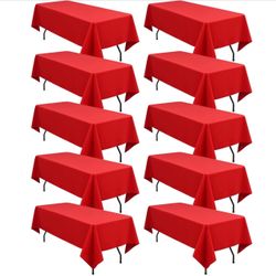 $35 Red 60x60inches 10 Pack Tablecloth, Red Polyester Tablecloth Stain and Wrinkle Resistant Washable Fabric Table