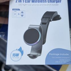 Yakry 2-in-1 MagSafe car mount charger designed to hold and charge an iPhone and an Apple Watch simultaneously.