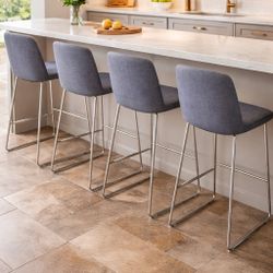 Bar Height Stools Set of 4 – Gray Upholstered Kitchen Island Bar Stools (CB2/Crate & Barrel)