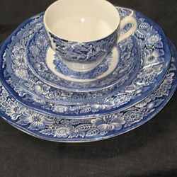 Liberty Blue Vintage Blue And White Transfer Wear Dinner Set For 4