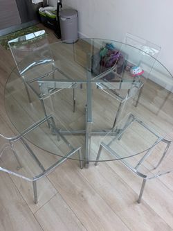 Round Glass Dining Table with 4 Chairs