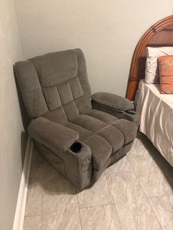 Gray/taupe plush fabric recliner