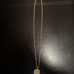 14K Solid Gold Rope Chain + Pendant