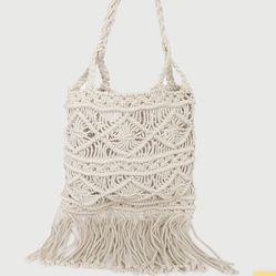 Lulus- For the Fringe Cream Macramé Handbag 