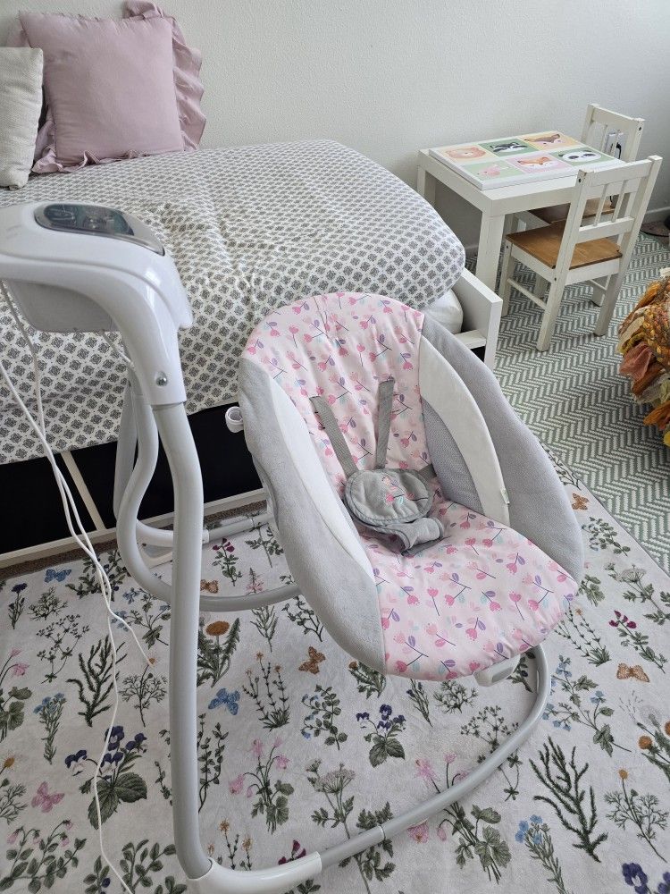 Ingenuity SimpleComfort Lightweight Compact 6-Speed Multi-Direction Baby Swing, Vibrations & Nature