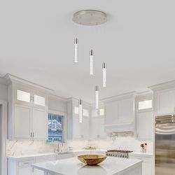 5-Light Pendant Lights for Kitchen Island, Kitchen Pendant Lighting Over Island, Integrated Modern Pendant Light with Crystal 40W, 6000k Dimmable