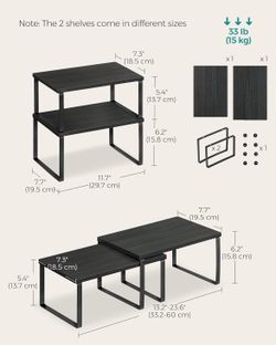 SONGMICS Cabinet Organizer Shelf Kitchen Storage Spice Rack Stackable Set of 2- Black